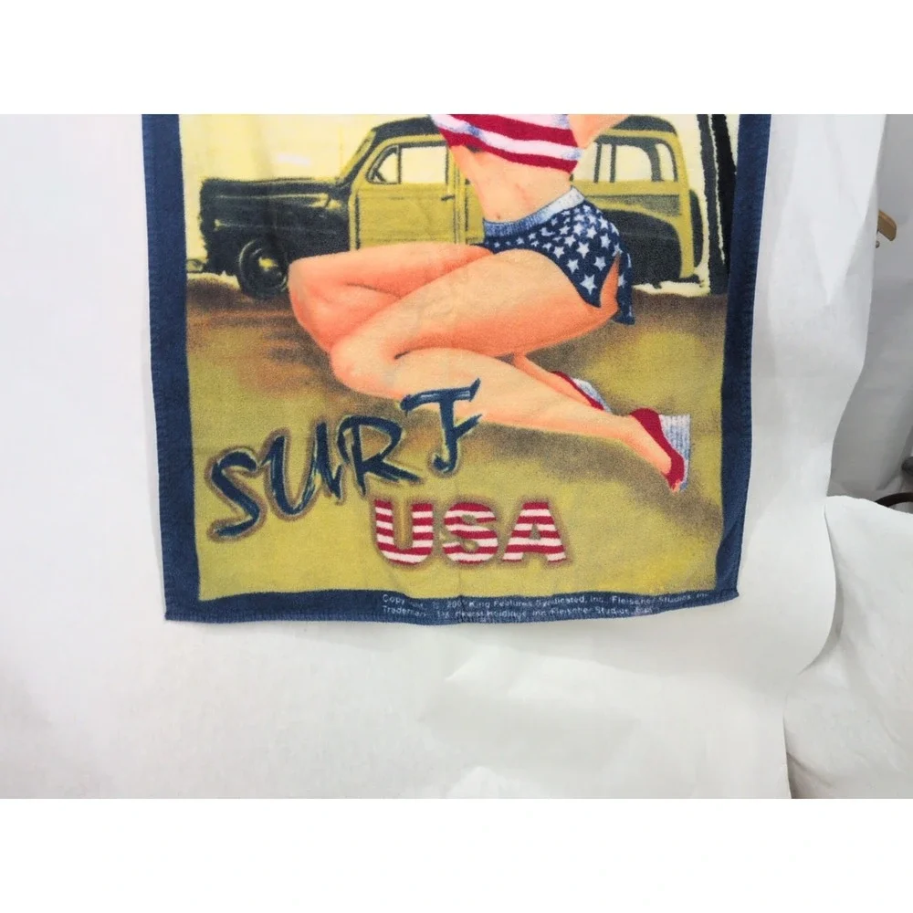 Vintage Betty Boop 90s Beach Towel 27x55 Surf USA Bikini  July 4 Pima Cotton